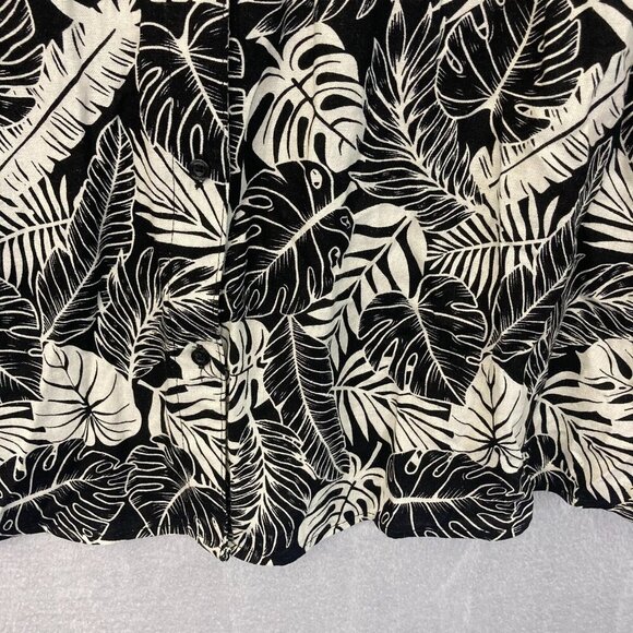 Calvin Klein Roll Tab Linen Blend Button Up Shirt Women's Size 2X Black Tropical - Picture 11 of 14